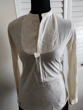 Vintage Ralph Lauren Creme blouse with flower embroidered bib detail Size Large